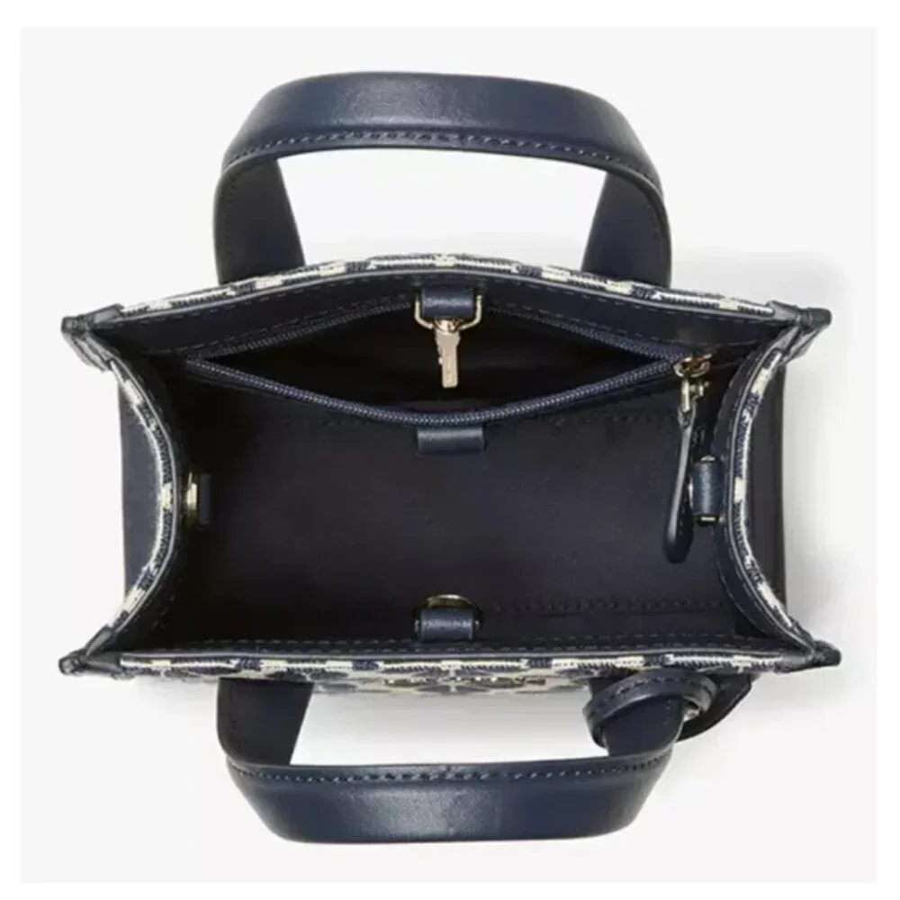 Kate Spade Manhattan Mini Tote Blue Floral Jacquard Leather Crossbody - Picture 12 of 13